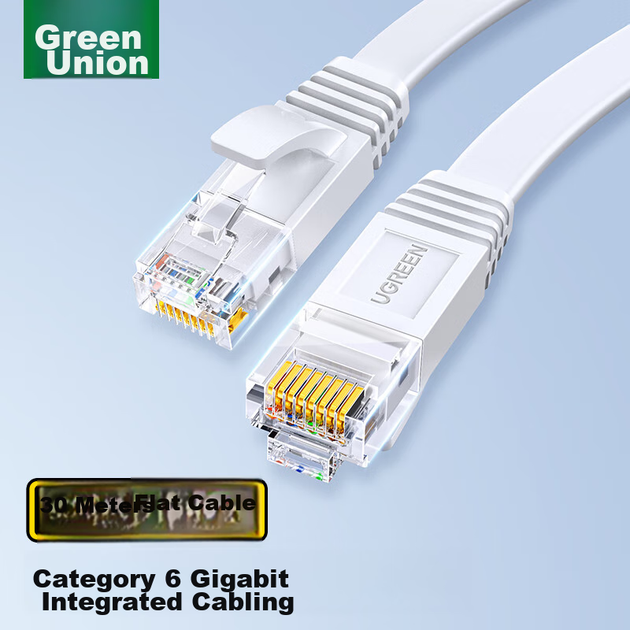 Патч-корд Ugreen 45465 Cat 6 плоский 30 м Сіро-білий - Фото 2 Патч-корд Ugreen 45465 Cat 6 плоский 30 м Сіро-білий - зображення 2