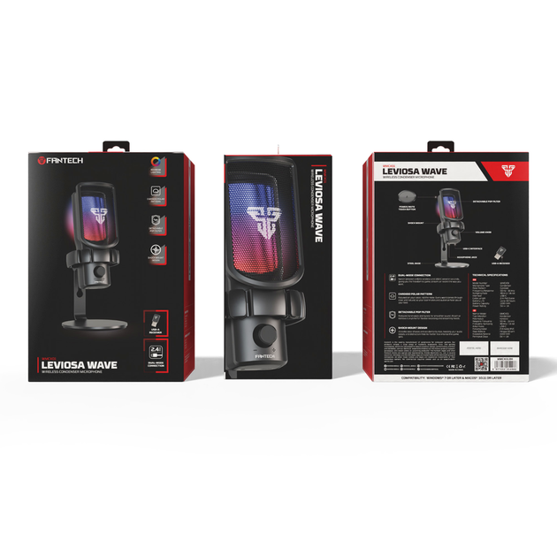 Микрофон FANTECH WMCX01 Leviosa Wave конденсаторный с RGB-подсветкой для стрима белый - изображение 4