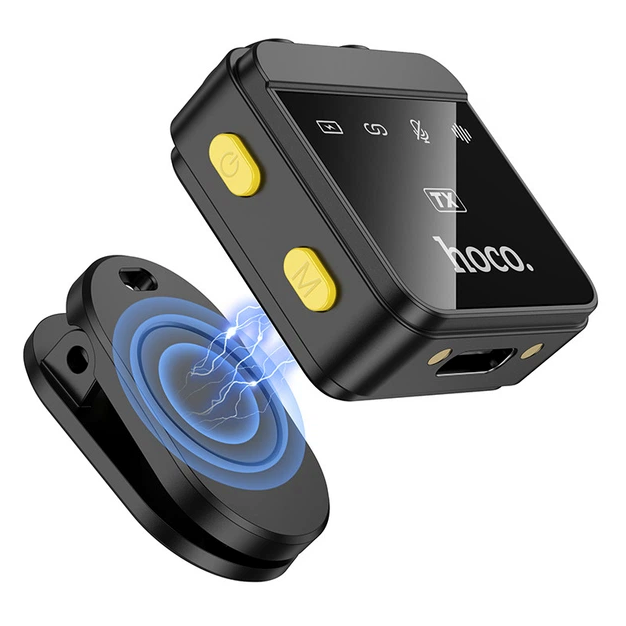 Беспроводной микрофон Hoco L17 Dual-mic с магнитной панелью и LED дисплеем для записи звука черный - изображение 6