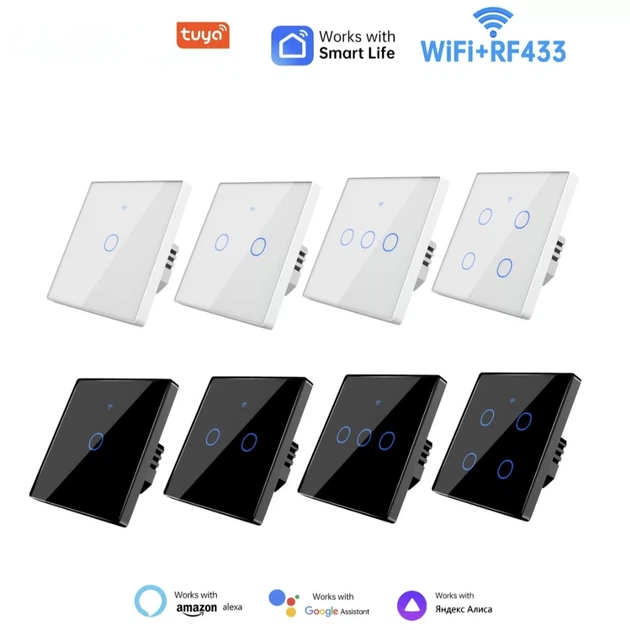 Розумний сенсорний Wi-Fi вимикач Tuya 4 клавіші, з RF 433MHz + Bluetooth, працює з нулем та без нуля, білий, SW4WR-W - зображення 5