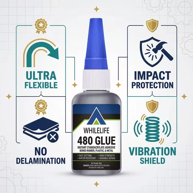 Промисловий ціанакрилатний клей-герметик Whilelife 480 Glue (20 г) для авто: пластик, метал, дверні панелі, стеля - зображення 7