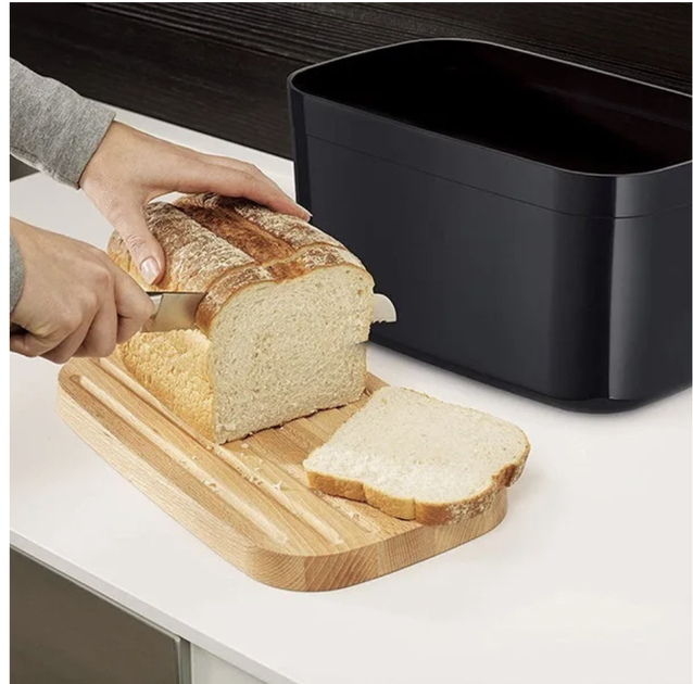 Хлібниця Joseph Joseph Bread Bin з бамбуковою кришкою-дошкою, чорна - зображення 7