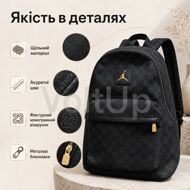 Міський рюкзак Nike Air Jordan Monogram середнього розміру зі шкіряними вставками, металевими регуляторами та 2 відділеннями - зображення 4