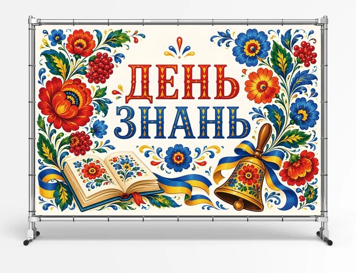 Баннер ко дню знаний. 1 сентября "С днем Знаний. Стиль украинского орнамента" размер 2х3м. С люверсами. - Фото 1 Баннер ко дню знаний. 1 сентября "С днем Знаний. Стиль украинского орнамента" размер 2х3м. С люверсами. - изображение 1
