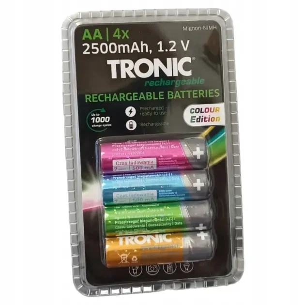 Набір акумуляторних батарейок AA Nimh 1,2V 2500 Tronic Color - Фото 1 Набір акумуляторних батарейок AA Nimh 1,2V 2500 Tronic Color - зображення 1
