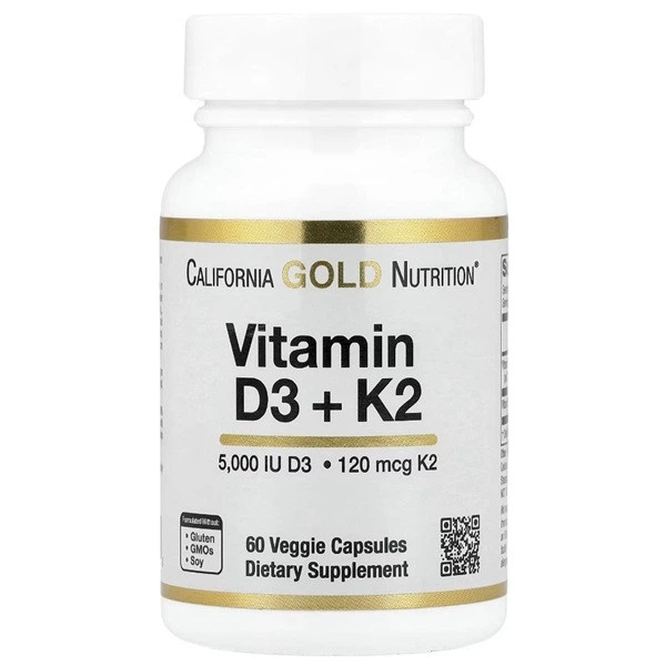 Витамины и минералы California Gold Nutrition Vitamin D3 + K2 60 вег капсул - Фото 1 Витамины и минералы California Gold Nutrition Vitamin D3 + K2 60 вег капсул - изображение 1
