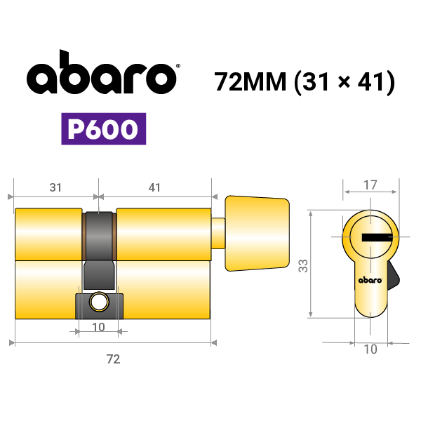Цилиндр ABARO P600 (модульный) 72T (31*41T) G латунь полированная 5 ключей - изображение 17