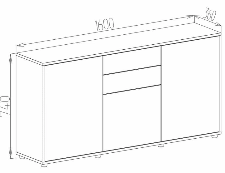Комод підлоговий MEBLIBUD NICOLE з 2-ма шухлядами з 3-ма дверми 160X36X74 см Білий - Фото 4 Комод підлоговий MEBLIBUD NICOLE з 2-ма шухлядами з 3-ма дверми 160X36X74 см Білий - зображення 4