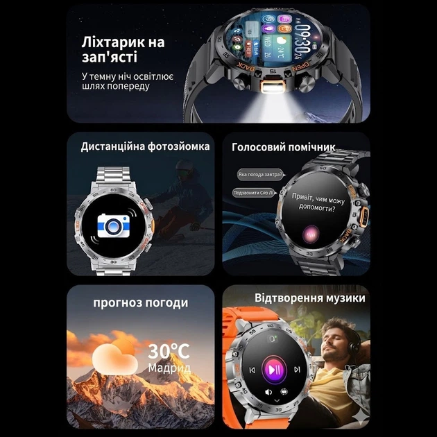 Мужские смарт часы LIGE S100 BW0616 с фонариком, Bluetooth-звонками, SpO2, пульсометром и 100+ спортивными режимами - изображение 6