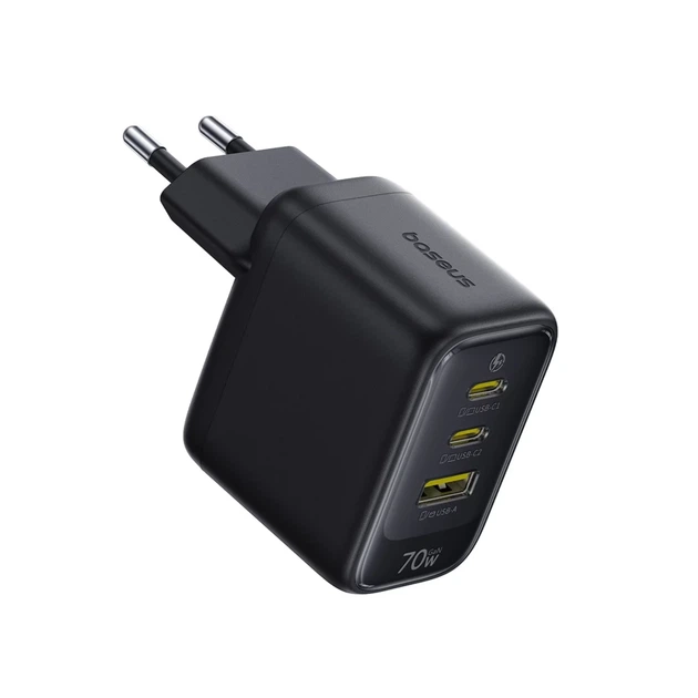 Сетевое зарядное устройство Baseus EnerFill FE22 70W 2x USB-C + USB-A Black (6942521209712) - Фото 2 Сетевое зарядное устройство Baseus EnerFill FE22 70W 2x USB-C + USB-A Black (6942521209712) - изображение 2
