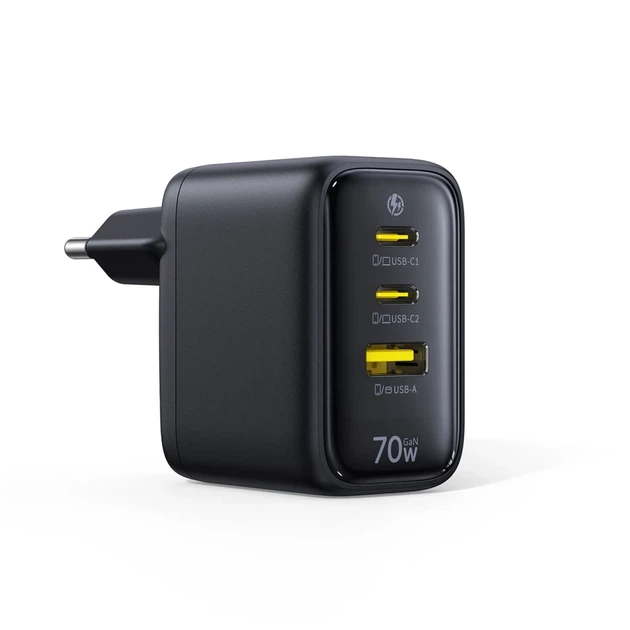 Сетевое зарядное устройство Baseus EnerFill FE22 70W 2x USB-C + USB-A Black (6942521209712) - Фото 4 Сетевое зарядное устройство Baseus EnerFill FE22 70W 2x USB-C + USB-A Black (6942521209712) - изображение 4