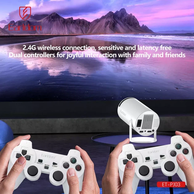 Смарт Игровой Проектор Earldom ET-PJ03 White + 2 Джойстики (Android TV, Wi-Fi 6, Bluetooth, 4K/Full HD, HDMI, USB, AUX 3.5 мм, Пульт ДУ) - изображение 3