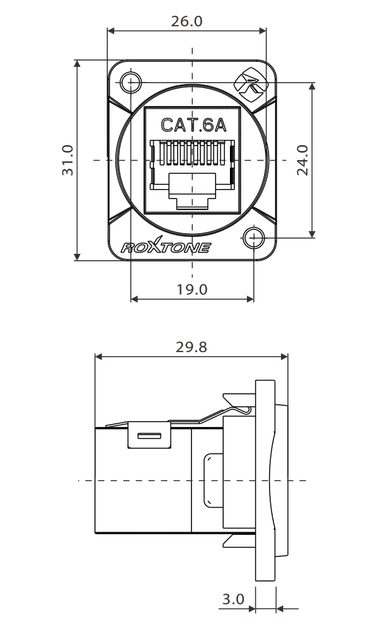 Роз'єм Roxtone RA-D-C6A RJ45(CAT6a) панельний - зображення 4