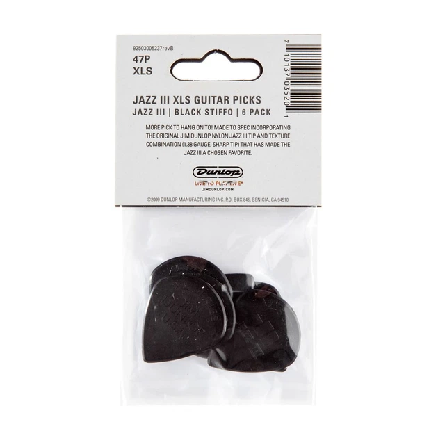 Медіатор Dunlop 47-PXLS Nylon Jazz III Stiffo XL 1.38 mm (6 шт.) - Фото 5 Медіатор Dunlop 47-PXLS Nylon Jazz III Stiffo XL 1.38 mm (6 шт.) - зображення 5