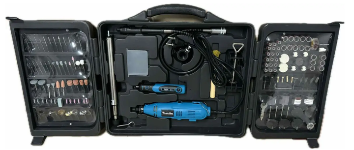 Набор граверов Makita GD0203 DGD801Z 300 Вт сетевой 220 В аккумуляторный 3.7 В электрический прямой шлифовальный инструмент 35000 об мин цанга 1 3.2 мм регулировка скорости 236 насадок гибкий вал для гравировки резки сверления полировки - изображение 3