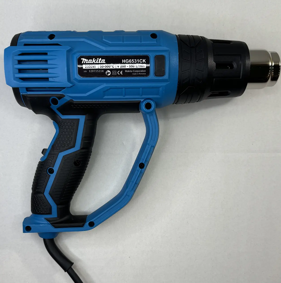 Технический фен Makita HG6531CK 2000 Вт строительный термофен до 500°C промышленный фен горячего воздуха 550 л/мин с регулировкой температуры для удаления краски лака пайки сушки размораживания с защитой от перегрева - изображение 3