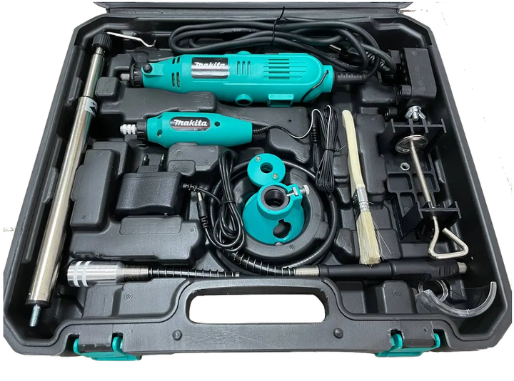 Гравер Makita GD0605 300 Вт электрический прямой шлифовальный инструмент 35000 об мин с регулировкой скорости цангой 3.2 мм мини гравером 12 В набором 236 насадок гибким валом для гравировки шлифовки резки сверления в кейсе - изображение 3