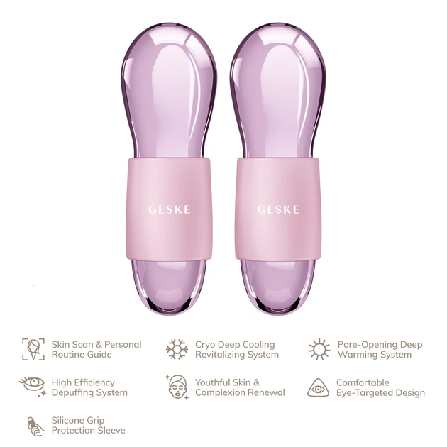 Набір масажерів для очей та обличчя GESKE Cool & Warm Duo Eye Massager 7 в 1 кріосфери з боросилікатного скла для охолодження та нагрівання шкіри зменшення набряків і темних кіл Рожевий - изображение 2
