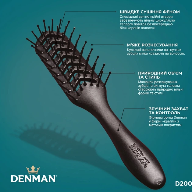 Щетка для волос Denman D200 The Skeleton Vent, черная - Фото 5 Щетка для волос Denman D200 The Skeleton Vent, черная - изображение 5