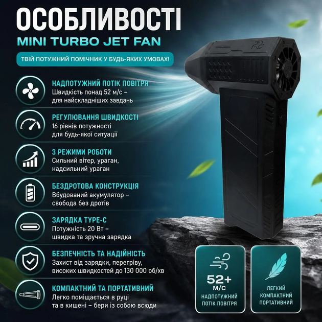 Аккумуляторный мини-турбовентилятор Mini Turbo Jet Fan, ручная воздуходувка для авто, техники и уборки - изображение 2