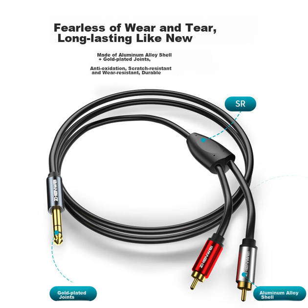 Аудиокабель ZHENWEI Jack 6.3 мм — 2 RCA для усилителя и микшера, 3 м - изображение 2