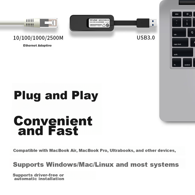 Адаптер TP-LINK UG330 USB 3.0 — RJ45, 2.5G Ethernet, для ноутбуков Apple, Xiaomi, Huawei - изображение 8