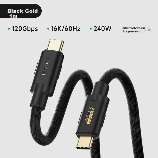Кабель Hagibis UC50 Thunderbolt - Thunderbolt 120 Гбит/с 16K 240 Вт Black - изображение 3