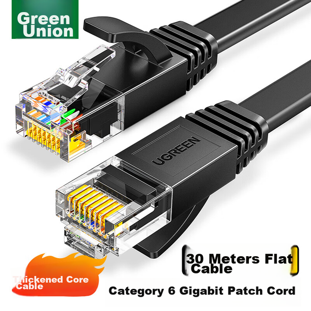 Патч-корд Ugreen 50182 Cat 6 плоский 1 Гбит/с 30 м Черный - изображение 2