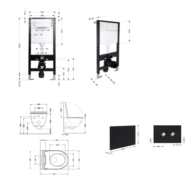 Готовое решение Qtap для ванной комнаты: подвесной унитаз Robin ML Ultra Quiet 520x365x365 + комплект инсталляции Standard (круглая кнопка Black) - изображение 2