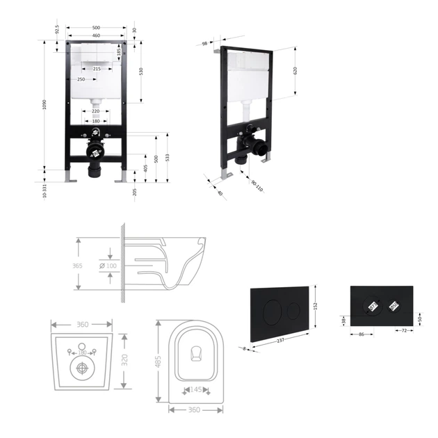 Готовое решение Qtap для ванной комнаты: подвесной унитаз Jay Rimless 485x360x320 + комплект инсталляции Standard (круглая кнопка Black) - изображение 2