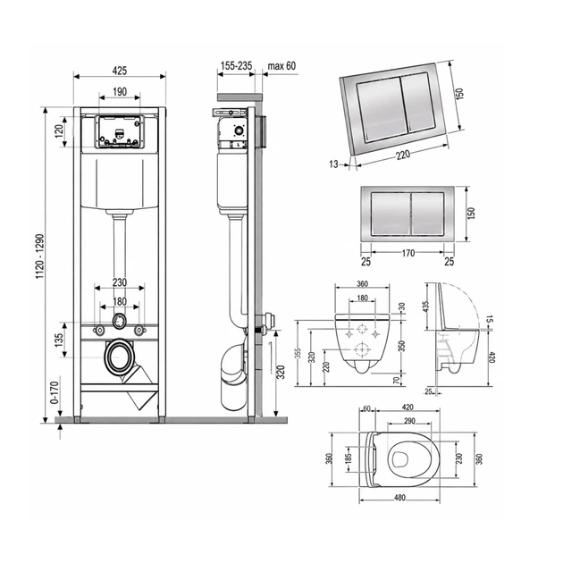 Готовое решение Qtap для ванной комнаты: подвесной унитаз Jay Ultra Quiet 485x360x320 + комплект инсталляции Nest 4 в 1 (квадратная клавиша Chrome) - изображение 2