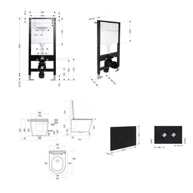 Готовое решение Qtap для ванной комнаты: подвесной унитаз Scorpio ML Ultra Quiet 490x365x325 + комплект инсталляции Standard (круглая кнопка Black) - изображение 2