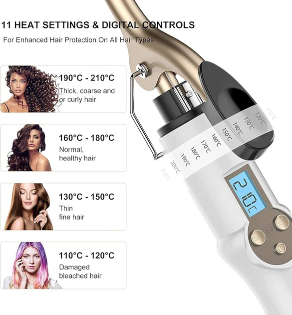 Плойка AIMERVO 9 мм для мелких локонов и афро-кучеров, 110–210°C, LCD-дисплей - изображение 5