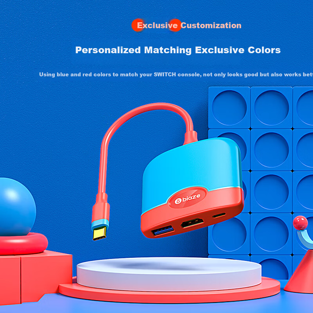 Док-станция для Nintendo Switch BIAZE YZ01 HD-видеоконвертер Blue/Red - Фото 5 Док-станция для Nintendo Switch BIAZE YZ01 HD-видеоконвертер Blue/Red - изображение 5