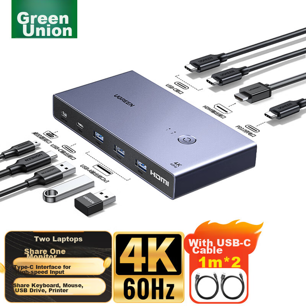 KVM-перемикач UGREEN CM730 2-портовий USB Type-C 4K 60 Гц (25959) - зображення 2