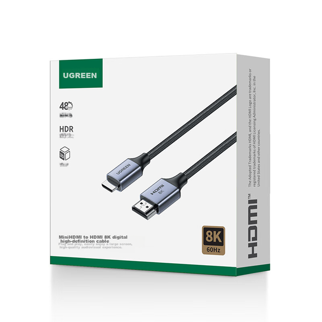 Кабель Ugreen HD163-15514 mini-HDMI - HDMI HDMI 2.1 8K 60 Гц 1 м - зображення 12