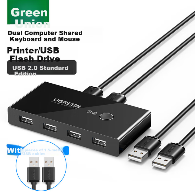 KVM-перемикач UGREEN 30767 4-портовий USB - Фото 2 KVM-перемикач UGREEN 30767 4-портовий USB - зображення 2