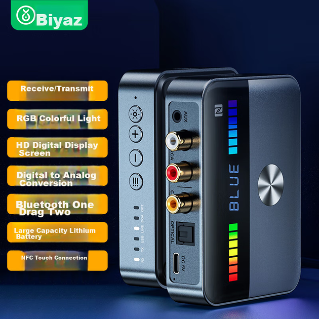 Bluetooth-адаптер Biaze 6.0 автомобильный AUX-приемник 3.5 мм/2RCA синий - изображение 3