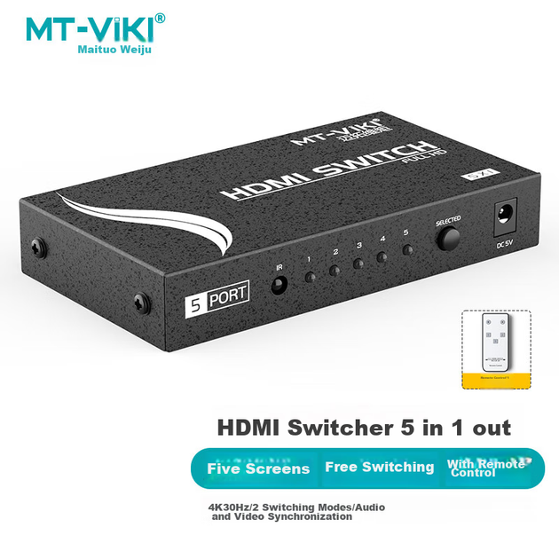HDMI-переключатель MT-Viki, пятиканальное устройство для совместного использования экрана высокой четкости с компьютером/PS4/приставкой/проекционным телевизором MT-SW501 - изображение 2