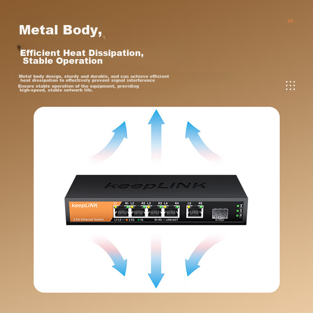 Коммутатор KeepLINK KP-9000, 5 портов 2.5G + 1 порт 10G SFP, для NAS и модемов - изображение 4