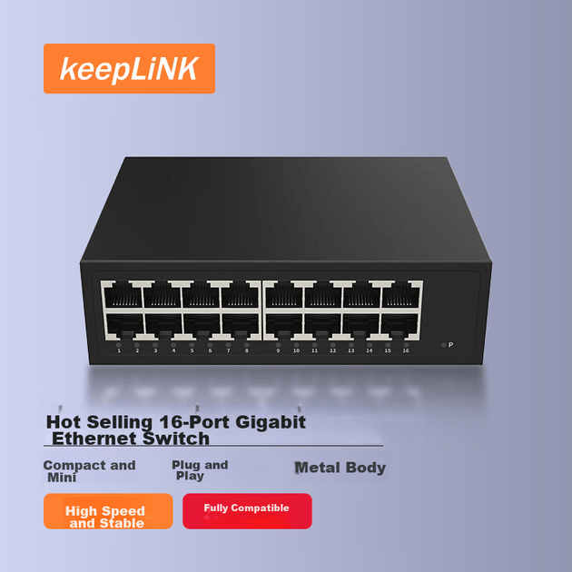 Коммутатор KeepLINK KP-9000, 16 портов Gigabit, для корпоративных сетей и видеонаблюдения - изображение 7