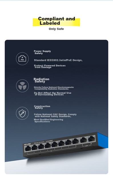 Коммутатор TP-LINK TL-SL1210LP гигабитный 8-портовый PoE для видеонаблюдения, стальной корпус - Фото 6 Коммутатор TP-LINK TL-SL1210LP гигабитный 8-портовый PoE для видеонаблюдения, стальной корпус - изображение 6
