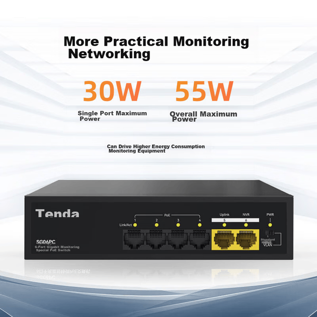 Коммутатор Tenda SG06PC 6 портов, 4 PoE, для видеонаблюдения - изображение 8