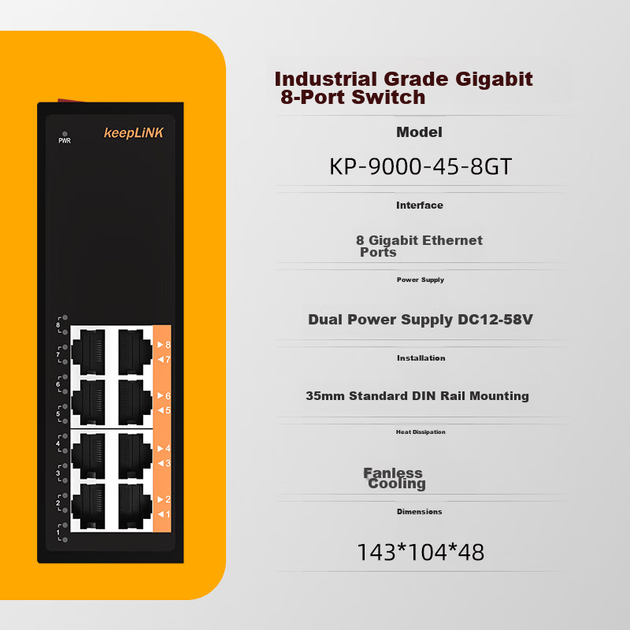 Коммутатор KeepLINK KP-9000 промышленный, 8-портовый - изображение 4