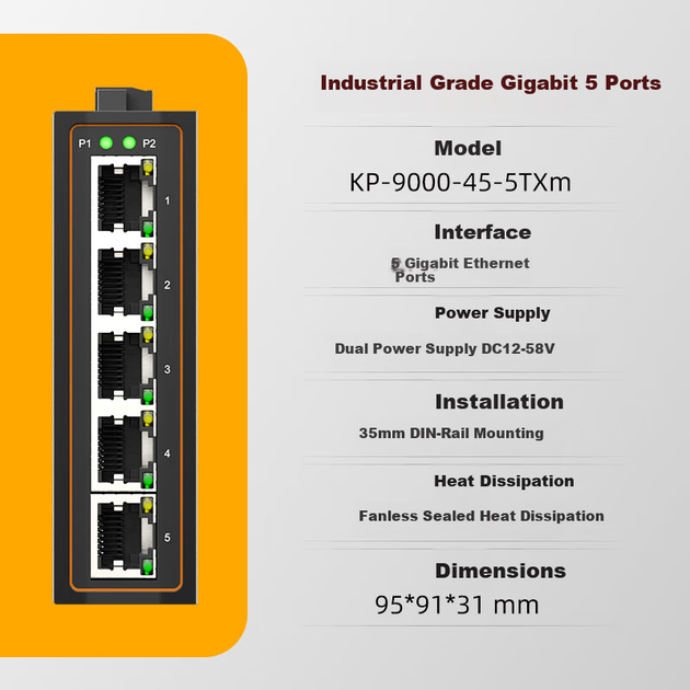 Коммутатор KeepLINK KP-9000 промышленный, 100 Мбит/с, 5 портов - изображение 6