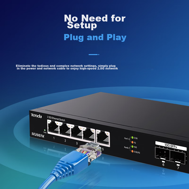 Коммутатор Tenda 5 портов 2.5G+2 порта 10G SFP+ для NAS, SE2007X - изображение 6