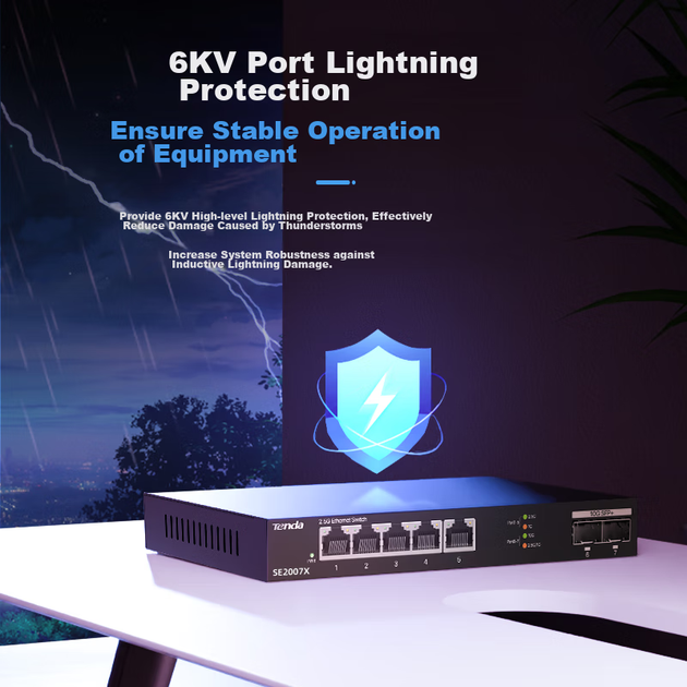 Коммутатор Tenda 5 портов 2.5G+2 порта 10G SFP+ для NAS, SE2007X - изображение 11