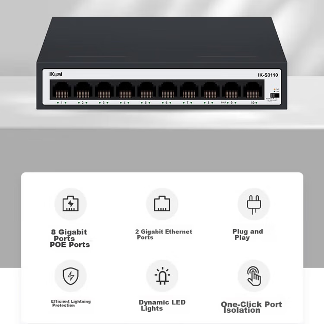 Коммутатор IKuai IK-S3110 8 портов PoE, 10 гигабитных портов - изображение 5