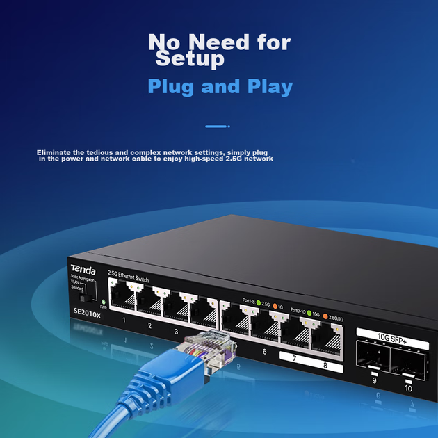 Коммутатор Tenda 8-портовый 2.5G + 2 SFP+ гигабитный, SE2010X - изображение 6