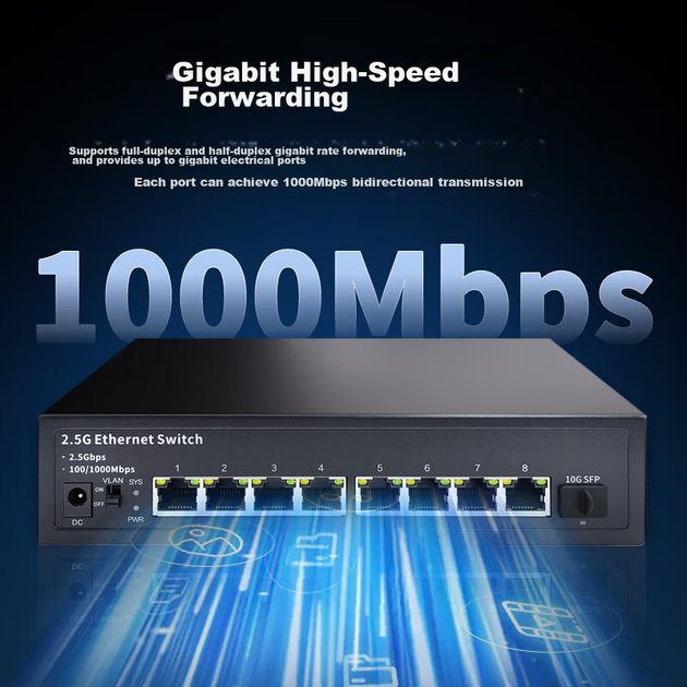 Коммутатор Huoyi 8×2.5G + 1×10G Ethernet - изображение 3